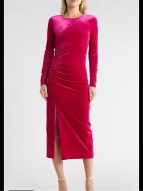 Sam Edelman | Elegant Fuchsia Long-Sleeve Midi Dress